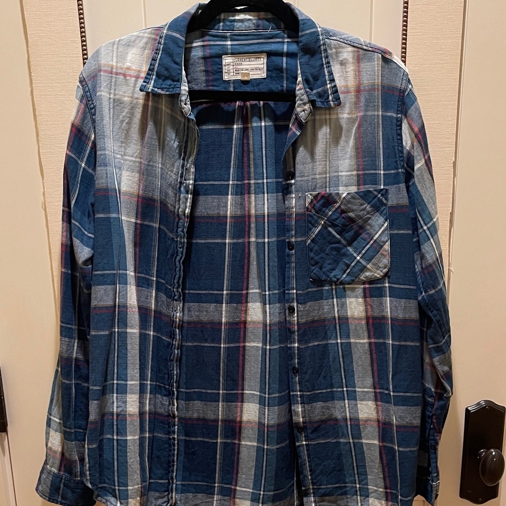 Current/Elliott Navy and Gray Plaid Button-Down Shirt